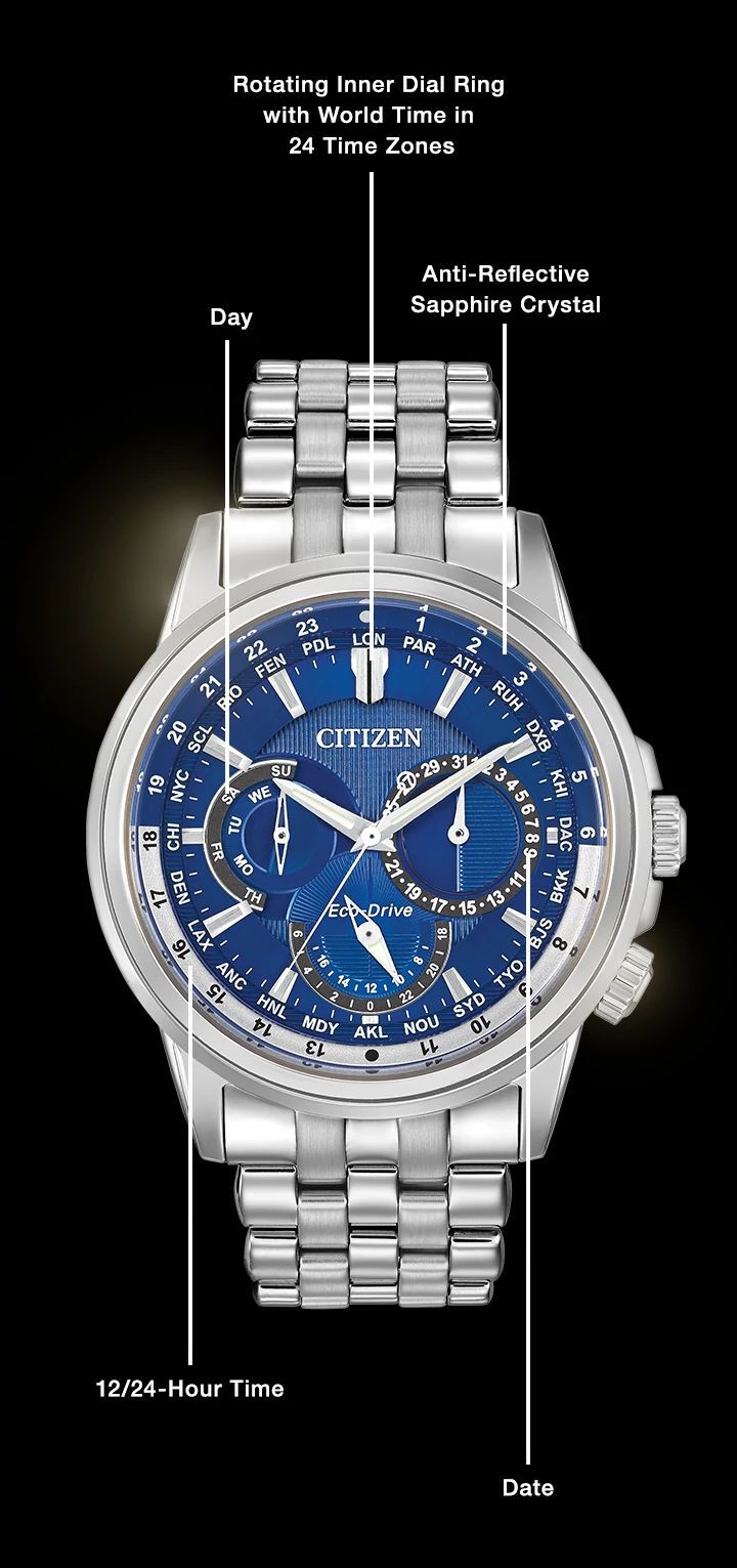 Watch diagram showing features of Men's Calendrier model BU2021-51L