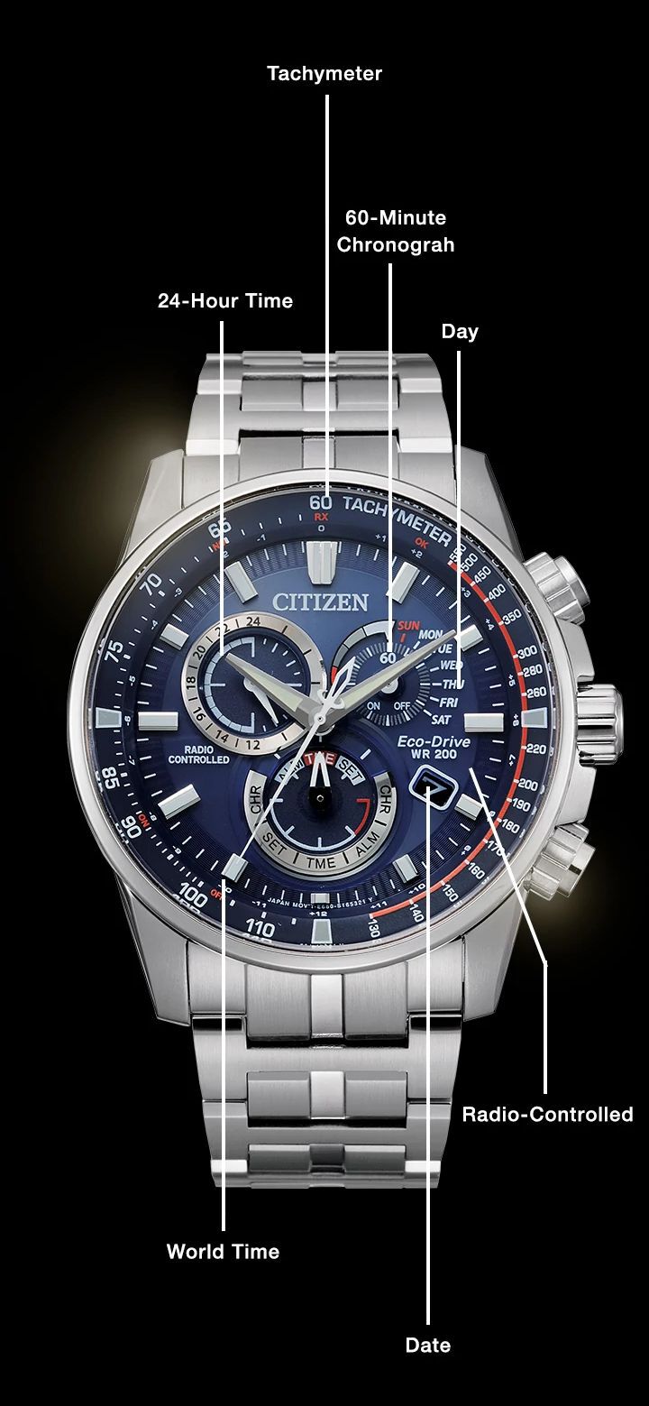 Watch diagram showing features of Men's PCAT model CB5880-54L Watch diagram showing features of Men's PCAT model CB5880-54L